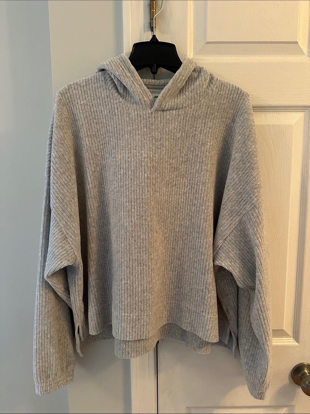 aerie 🩶 Light Gray Ribbed Super Cozy & Thick Cotton Blend Hoodie - Women’s XL